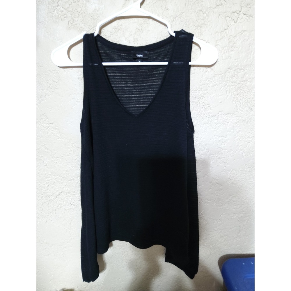 Mossimo Black V-Neck Handkerchief Hem Tank Top Burnout Stripe Sleeveless Medium